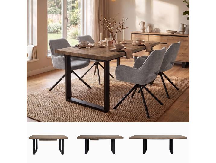 BEAUTYSOFA Esszimmertisch Rechteckig AXIS Esstisch ausziehbar 160-240x90x75,5 cm, Nussbaum-Optik, Synchronauszug, schwarze Metallbeine