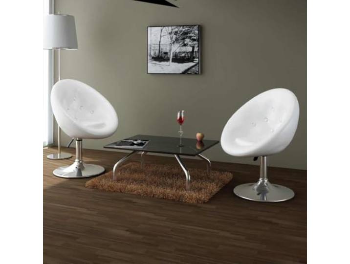 Cocktailsessel 2 Stk Weiß Kunstleder Chesterfield mit Gasdruckfeder Chrom Verstellbare Sitzhöhe, Stahlgestell Chrom-Optik, Belastbarkeit 110 kg, modernes Chesterfield-Design