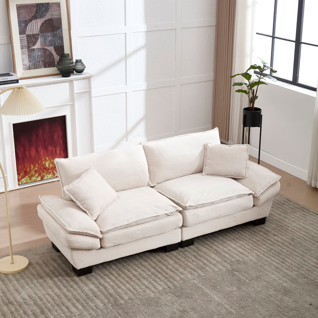 Rebrilliant 2 Seater Corduroy Loveseat Beige Corduroy 81cm H X 224cm W X 81cm D