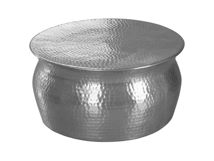 WOHNLING Couchtisch Rund 60x60x30,5 cm Aluminium Silber Wohnzimmertisch in Hammerschlag-Optik, Kaffeetisch flach, Beistelltisch Metall, handgefertigt, jedes Stück ein Unikat