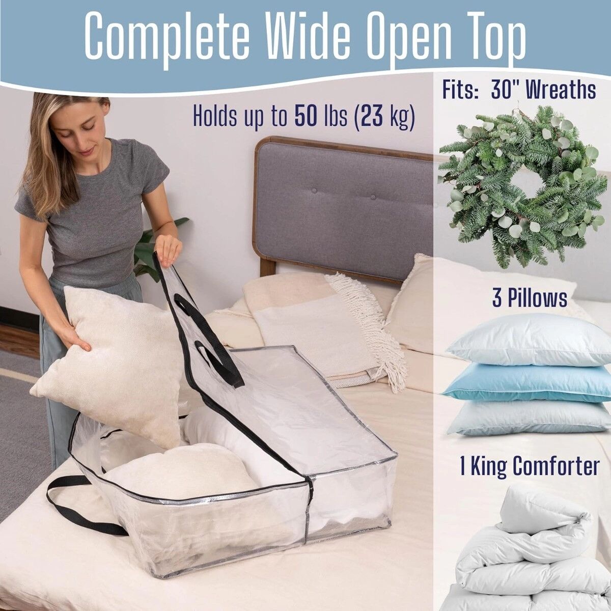 INF Kranz-Aufbewahrungsbeutel 4er-Pack - Transparenter quadratischer Organizer aus PP, passt für 30-inch Türkränze