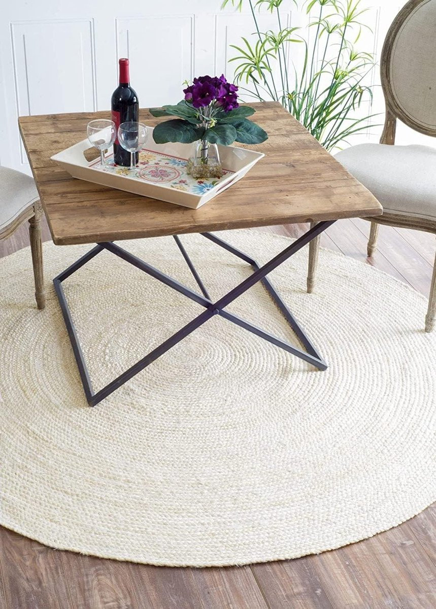 Rond Handgeweven Jute Vloerkleed - Off White - Rustiek Design