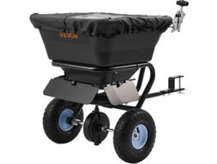 VEVOR Épandeur Engrais Tracté Capacité 38,6 kg Épandeur à Semence à Remorquer Largeur Épandage 0-3 m Semoir à Pousser pour Graines, Sel Déneigement, Semer Jardinage, Pelouse, Gazon, avec Roues 25,4 cm