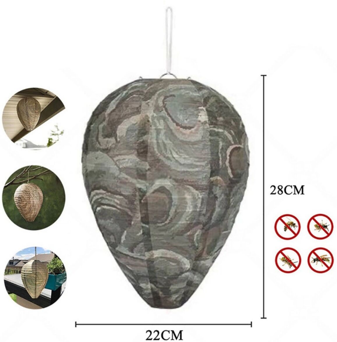 INF Lanterne piège à guêpes en papier 28x22cm Pack de 4 - Leurres nid imperméables pour suspension extérieure