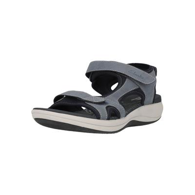 Sandale CLARKS "Mira Bay", Damen, Gr. 38, blau (blau, grau), Kunstfaser, Schuhe Sandale, mit superweichem Fußbett