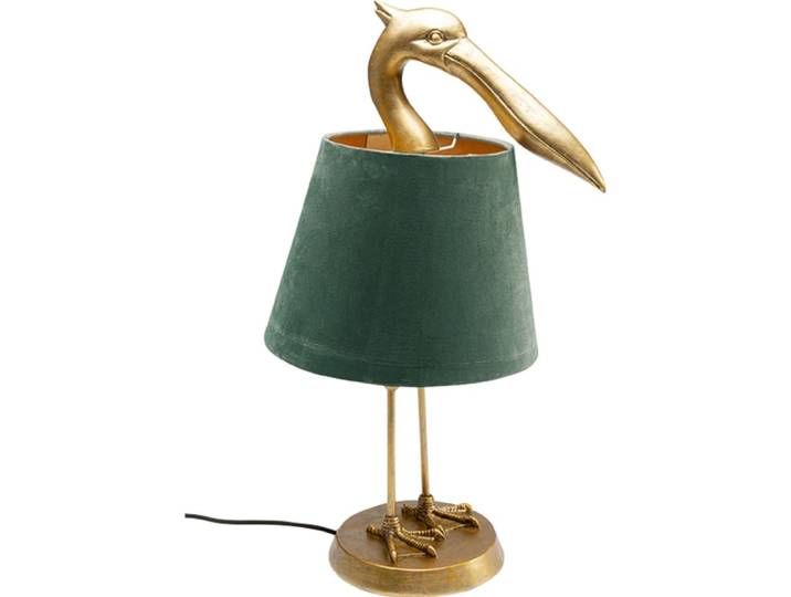 Lampe pélican en polyrésine dorée et lin marron
