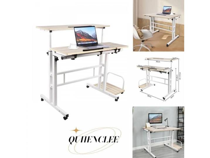Bureau informatique - Inclinable de 0° à 180° - Bureau mobile - 102*60*67-115cm- Erable blanc- QUIIENCLEE