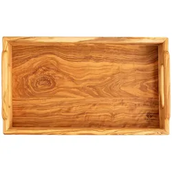 Natura Punto, Tablett, Serviertablett aus Olivenholz mit zwei Tragegriffen, 41 x 24 x 6 cm