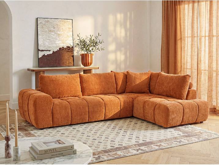 Ecksofa rechts mit Chenille-Stoff in Terracotta CLENALI