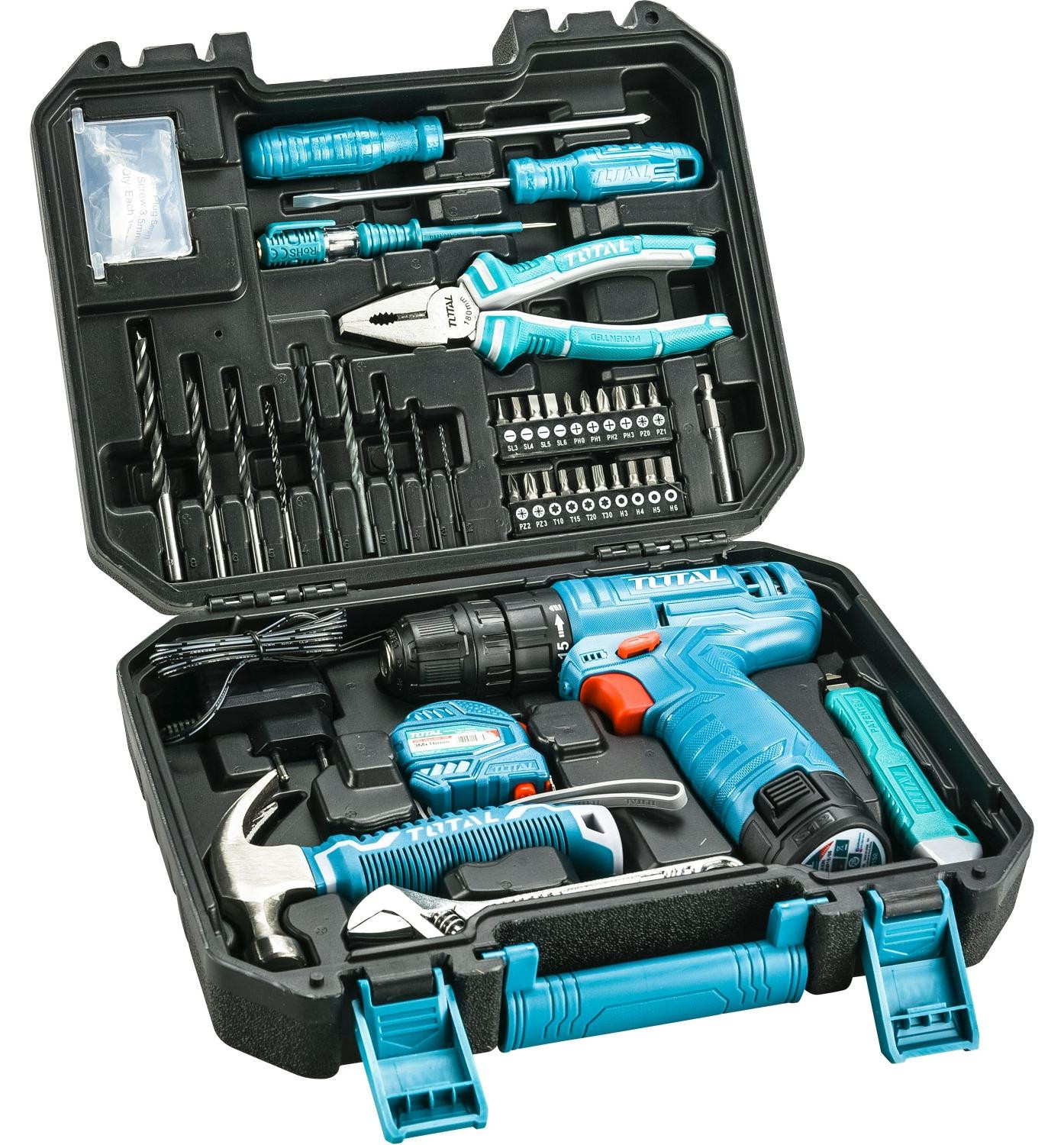 Total THKTHP10812 Accuboormachine en schroevendraaier 12V Li-ion set met 81 stuks