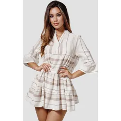 RAYSHYNE Damen Sommerkleid Modisches Tunika Hemdblusenkleid in Leinen Optik RS27