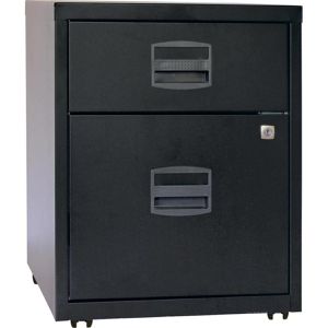 Bisley-Home Rollcontainer PFA, aus Metall, schwarz, mit 1 Schublade und Hängeregistratur, abschließbar