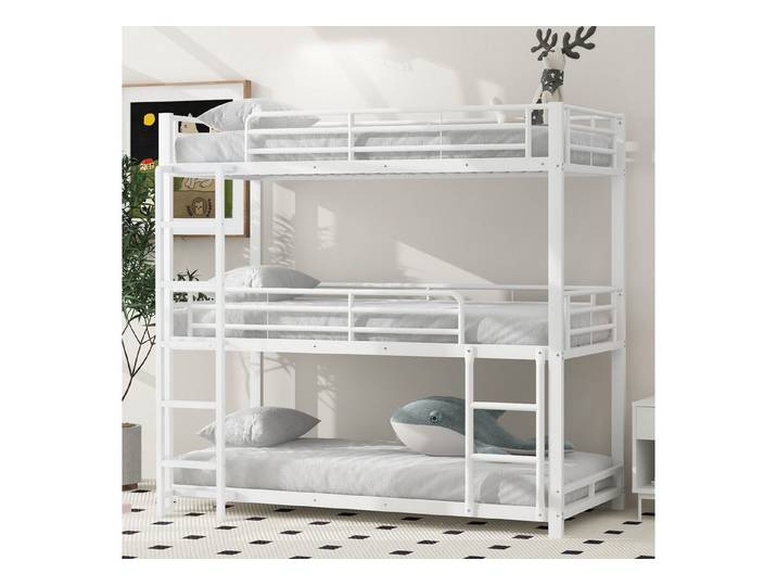 HAUSS SPOLE Etagenbett 90x200cm Metallbett, Dreifach-Etagenbett für Kinder, Jugendliche, Weiß (Dreifach-Etagenbett für Kinder, Jugendliche und Erwachsene, 90x200cm), ohne Matratze