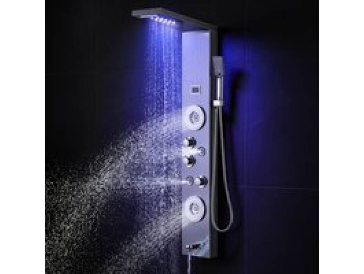 VEVOR Duschpaneelsystem, 6 Duschmodi, LED- und Display-Duschpaneelturm, Regenfall, Wasserfall, 4 Körpermassagedüsen, Wannenauslauf, Handbrause, 150 cm Schlauch, Wandmontiertes Duschset