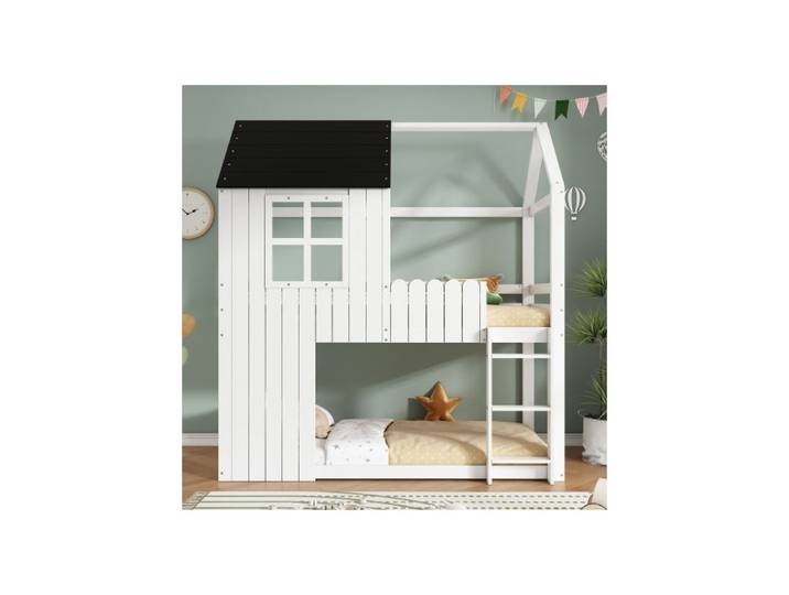 Lit superposé cabane - WESTYLE - Lit Superposé Enfant - 90x200 cm - Escalier 3 marches - Sommier à lattes inclus