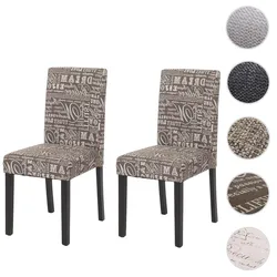 2er-Set Esszimmerstuhl Stuhl Küchenstuhl Littau ~ Textil mit Schriftzug, grau, dunkle Beine