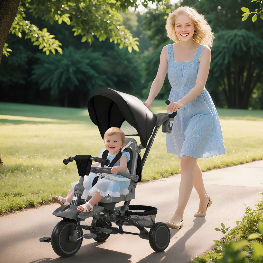 Zoomie Kids AIYAPLAY 6 in 1 Kids Trike, Toddler Tricycle with Parent Handle Black 1