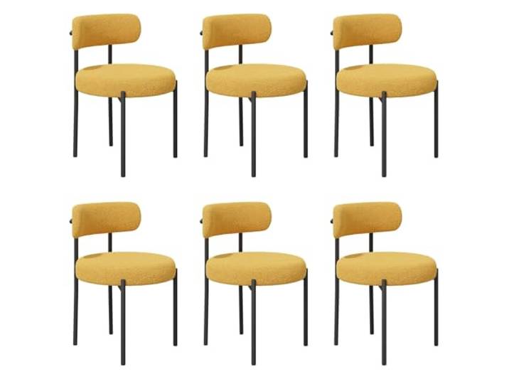 FSDFKPOP Esszimmerstühle, moderner Mid-Century-Stuhl mit runder gepolsterter, gebogener Rückenlehne, Küchen- und Wohnzimmerstühle mit schwarzen Metallbeinen(Yellow (Teddy Fleece),6pcs)