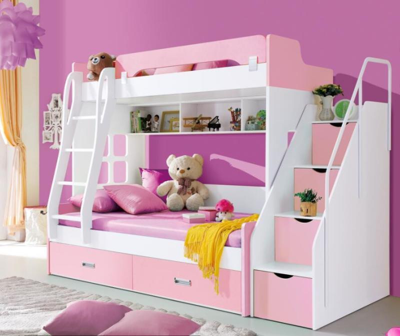 Roze houten stapelbed voor kinderen
