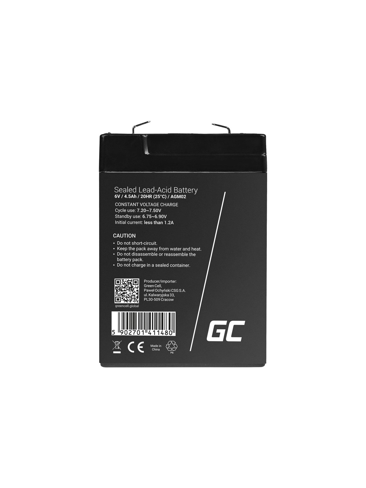 Green Cell AGM02 - 6V 4.5Ah VRLA Battery | AGM | Maintenance-Free