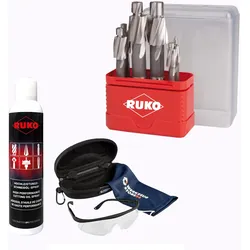 RUKO Flachsenker-Satz DIN 373 HSS, 6tlg., M3–M10 inkl. Spray & Schutzbrille