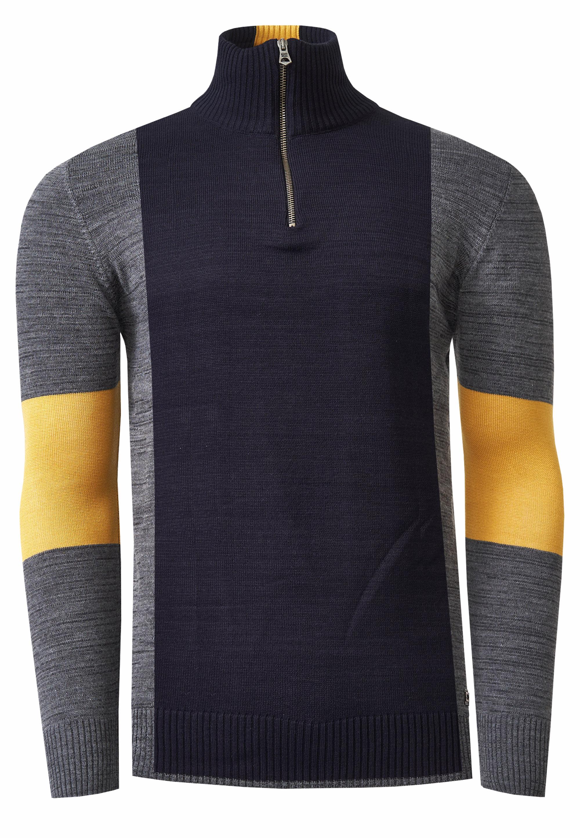 Fijn gebreide trui in colorblock-stijl met opstaande kraag
