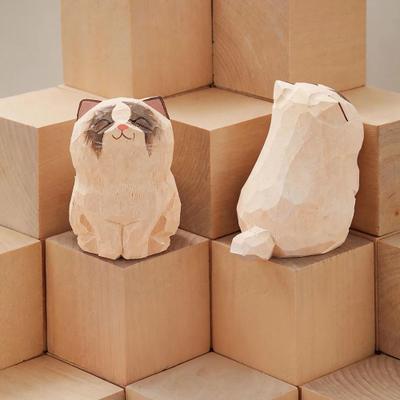 Inspire Select Handcrafted Wooden Cat Figurine Cute Kitten Desk Decor & Animal Car Ornament 8