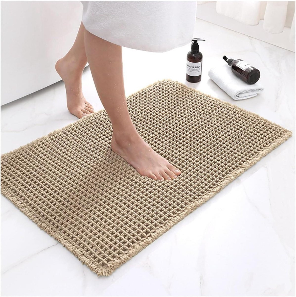 Badmat Wafel Badkamertapijt Antislip Kaki - 46 x 77 cm