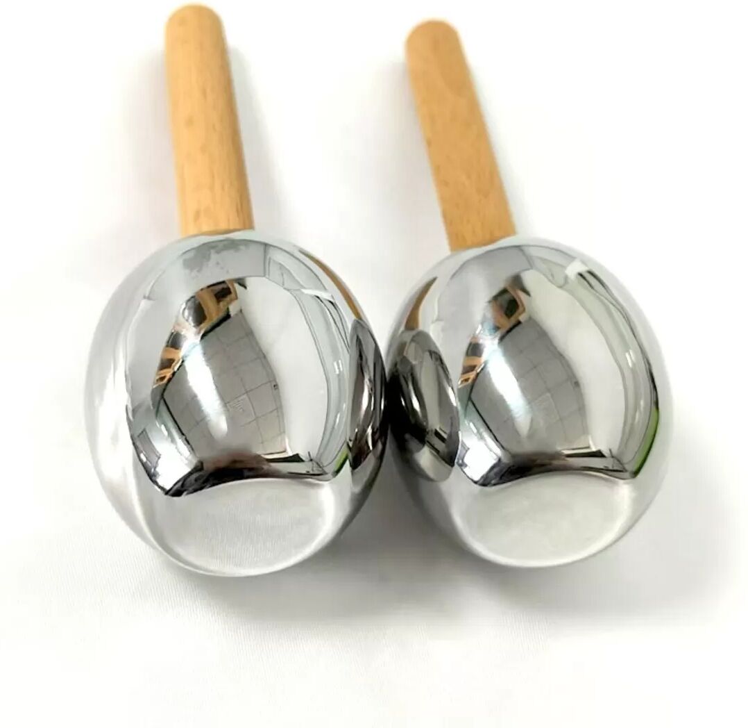 INF Boule de massage glacée en acier inoxydable avec manche en bois de hêtre - Masseur facial froid et chaud