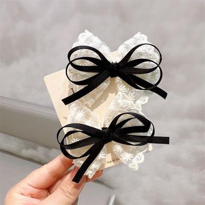 Fusion Finds Elegant Lace Bow Hair Clips Set For Baby Girls Handmade Baby Hair Clips & Bow Barrettes black