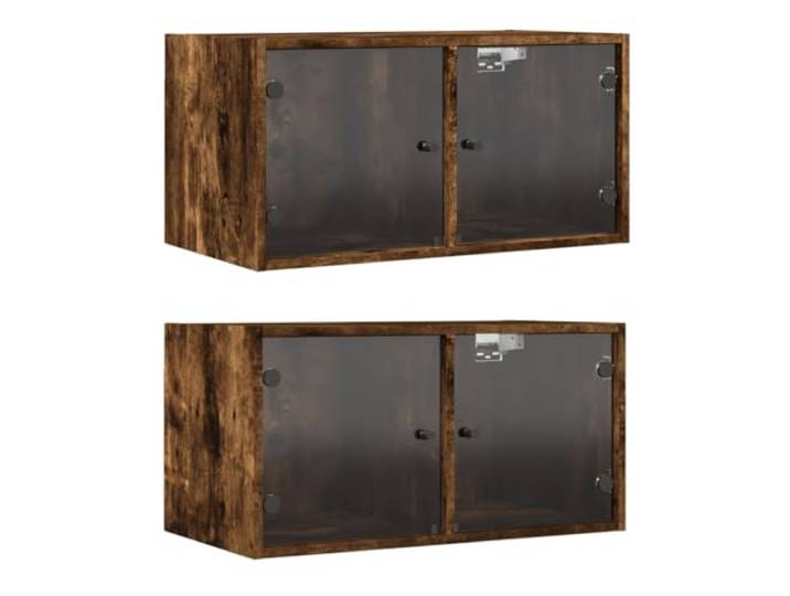Heofavd Wandschrank Set 2 STK mit Glastüren 68,5x37x35 cm Räuchereiche