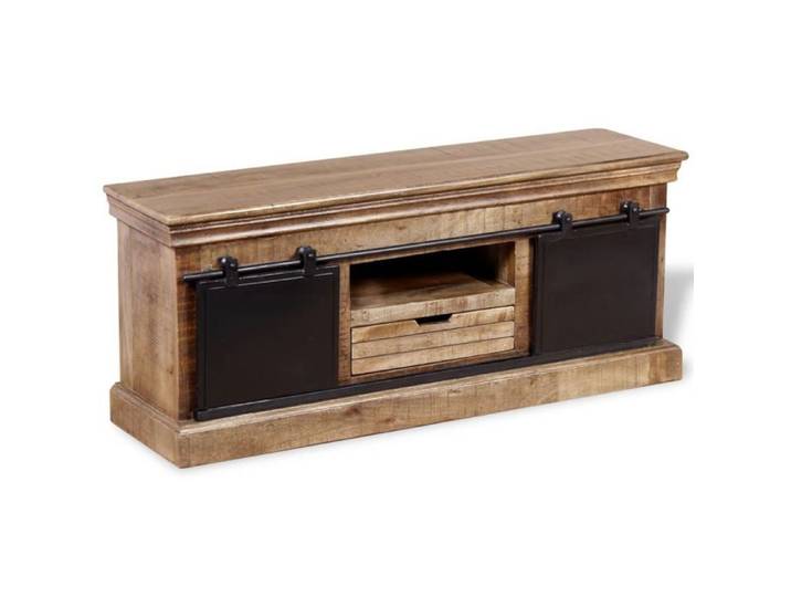 Meuble télé buffet tv télévision design pratique avec 2 portes coulissantes bois de manguier massif