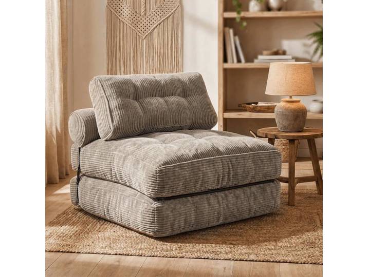 Fauteuil convertible 4-en-1 - canapé-lit pliable 1 place en tissu côtelé camel