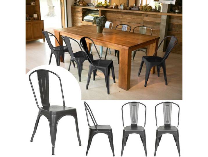 Tabourets hauts de bar - VIVOLILV - Métal - Lot de 4 Chaise de bar avec dossier - Industriel - 43x46x85cm - Gris rétro