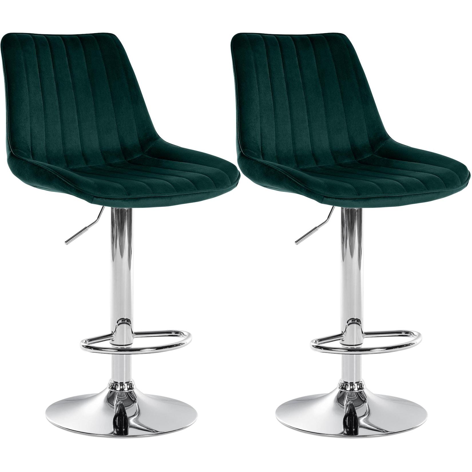 CLP 2er Set Barhocker Toni Samt chrom - Farbe: grün, Gestellmaterial: Metall in Chromoptik
