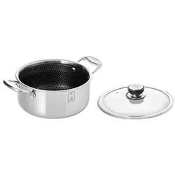 HENSSLERS Edelstahl-Topf Ø24cm, 5,0L inkl. Glasdeckel Wabenstruktur