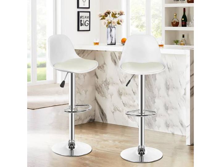 Chaise de bar en PU blanc - HOMEWELL - Lot de 2 - Métal - Contemporain - Design