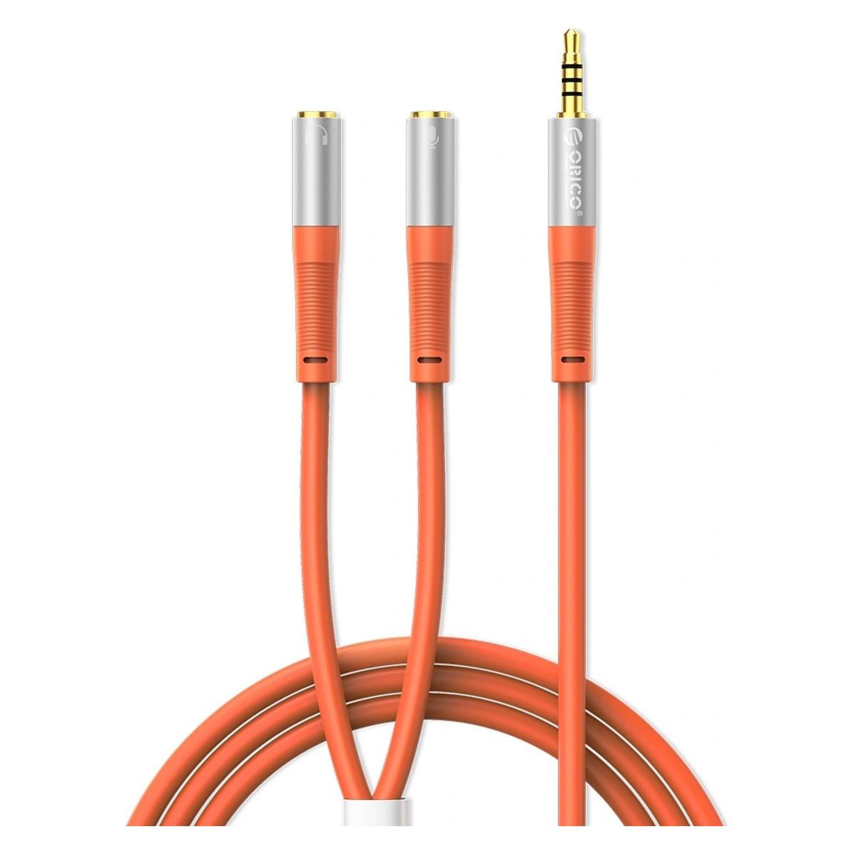 Orico AX2-10 Audiokabel mit 3,5-mm-Miniklinkenstecker für Kopfhörer und Mikrofon, 1 m Kabel - orange (1 m, AUX Kabel) (73095487)
