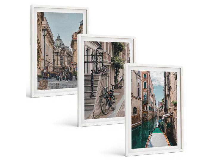 Tulup Bilder SET 3er Set - 40x60 cm Weißer Rahmen - Venedigs Wasserstraßen, Kunststoff, Rechteckig, 40x60 cm, einfache und schnelle Anbringung, Bilder & Rahmen, Bilder