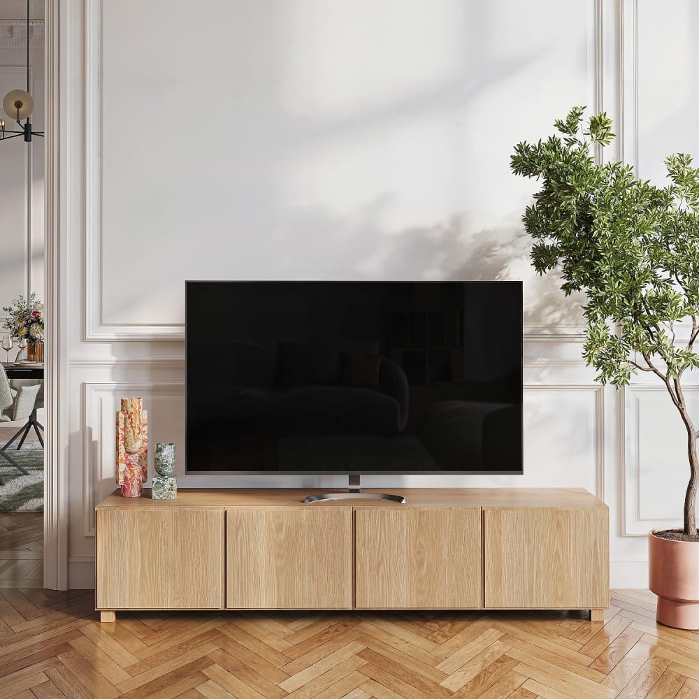 Habitat Meuble tv 4 portes en chêne - naturel Marron 200x45x45cm