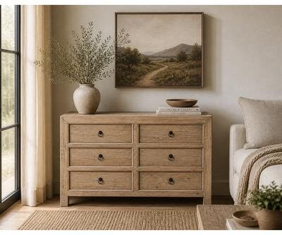 Artissance 6-Drawer Chest 53Wx18Dx40H Weathered Natural Solid Pine
