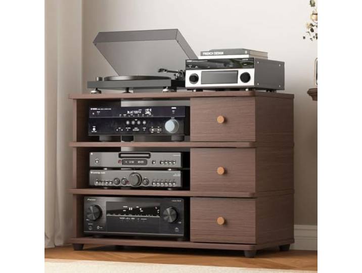 CTSSWMWY HiFi Rack Stereo-Schrank AV-Komponentenschrank aus Massivholz Auf Rollen platzsparend 4-stöckig, geeignet für Wohnzimmer, Spielzimmer und Schlafzimmer(A)