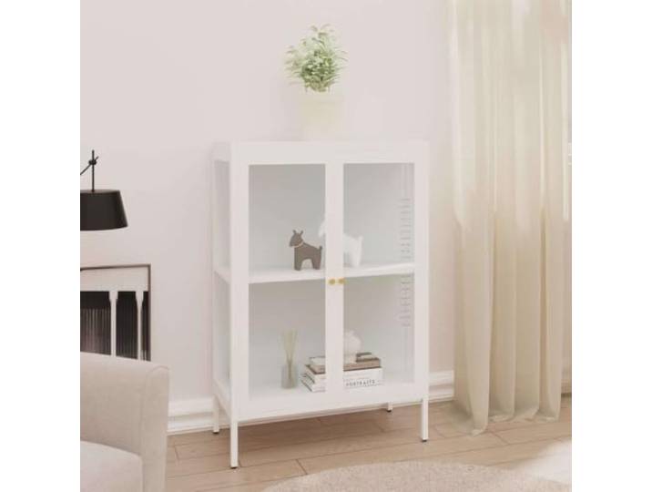 Elegantes Sideboard mit Glasfront und Stahlgestell, Stilvolles Sideboard mit Stahlkonstruktion und Glasfächern, mit verstellbaren Regalen und Glasabdeckung, Modernes mit Glas