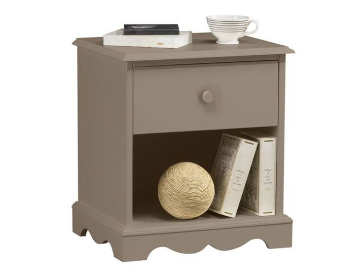 Chevet - Taupe - Style Anglais - 1 Tiroir - 1 Niche - MDF et Pin Massif