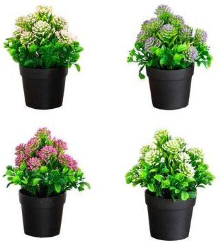 Nearly Natural 7.5-in Artificial Mixed Flowering Plant in Black Pot - Set of 4