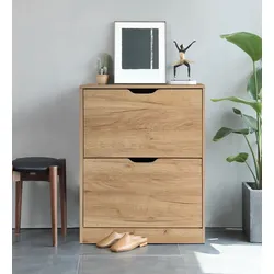 Better Home Schuhschrank mit 2 Fächer, ca. 62 x 24 x 80 cm - Holznaturfarben