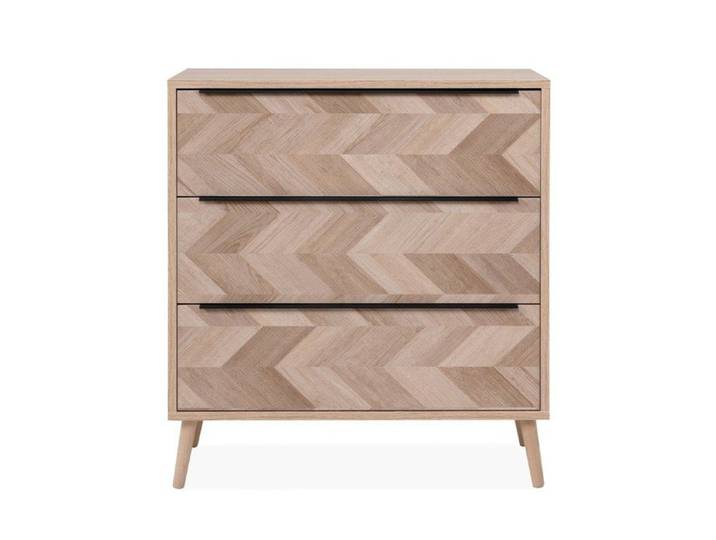CALICOSY - Commode 3 tiroirs décor chêne sonoma et effet chevron L80 cm - TORUN - Bois clair