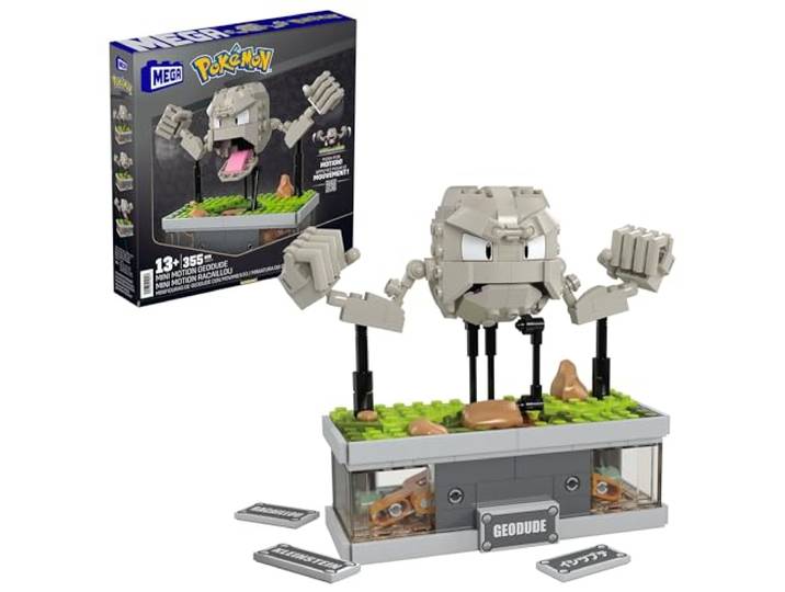 MEGA Pokémon, bouwset van actiefiguur, Mini Motion Geodude met knokkende beweging, 343 onderdelen, bouw- en showspeelgoed voor verzamelaars, HWR79