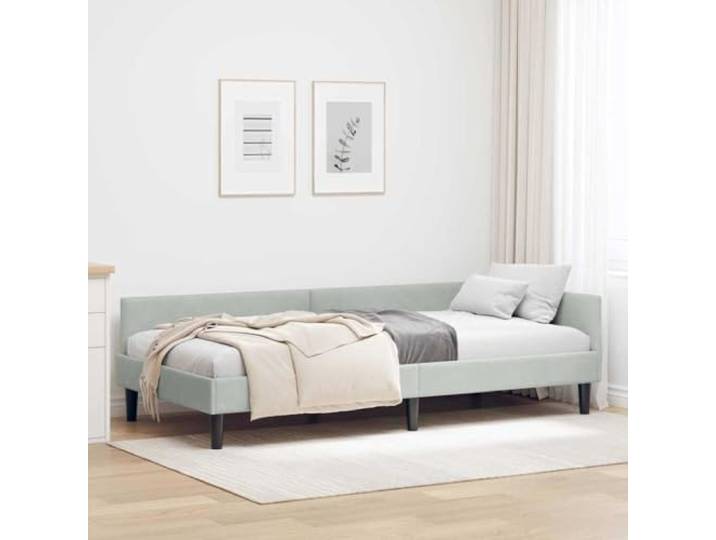 Eckbettgestell mit Kopfteil Hellgrau 100x200 cm Samt L-Form Platzsparend, Wendbares Kopfteil, Stabiler Lattenrost, Modernes Design