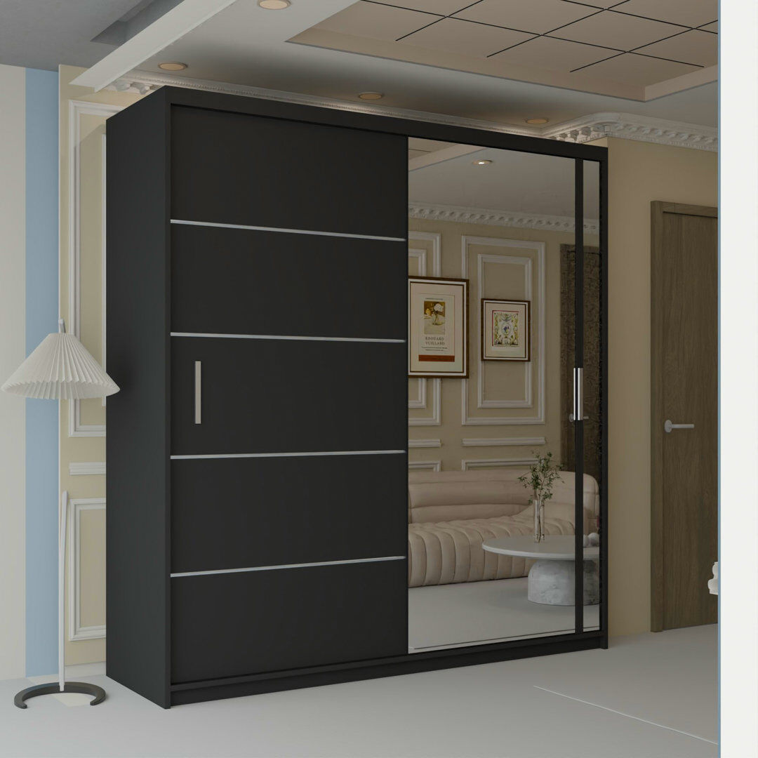 Metro 2 Door Sliding Wardrobe Black 217cm H x 180cm W x 62cm D
